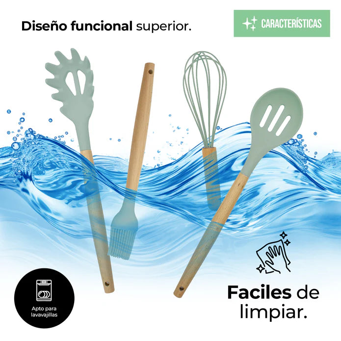 Set de 12 Utensilios de Cocina Antiadherente Silicona Resistentes al Calor