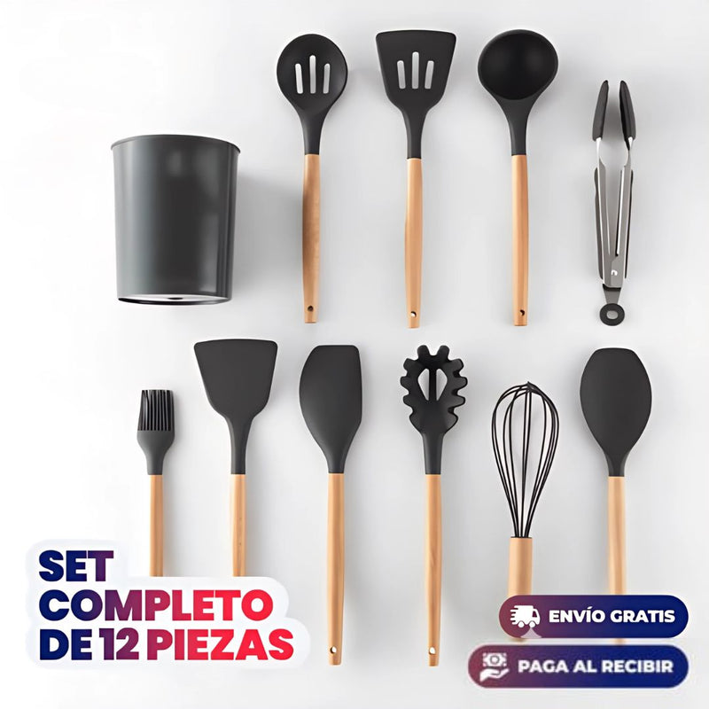 Set de 12 Utensilios de Cocina Antiadherente Silicona Resistentes al Calor