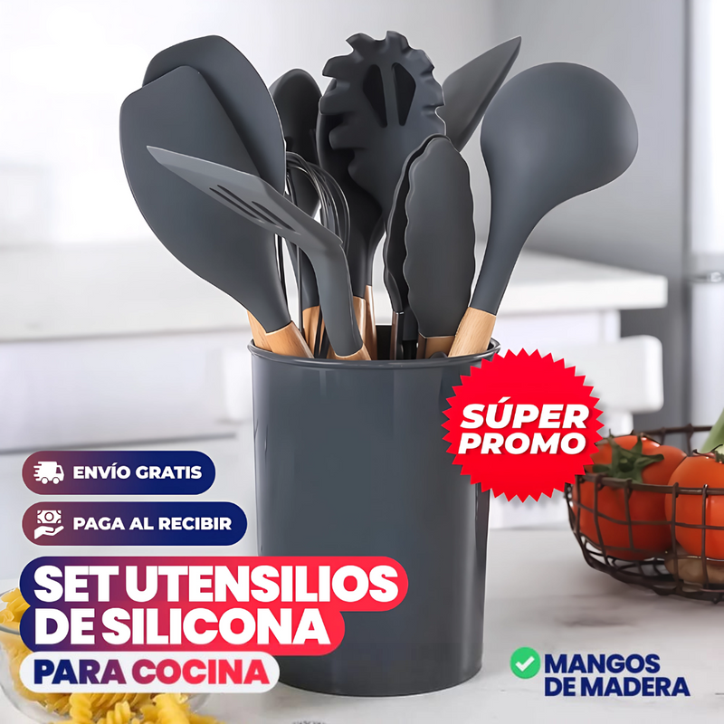 Set de 12 Utensilios de Cocina Antiadherente Silicona Resistentes al Calor