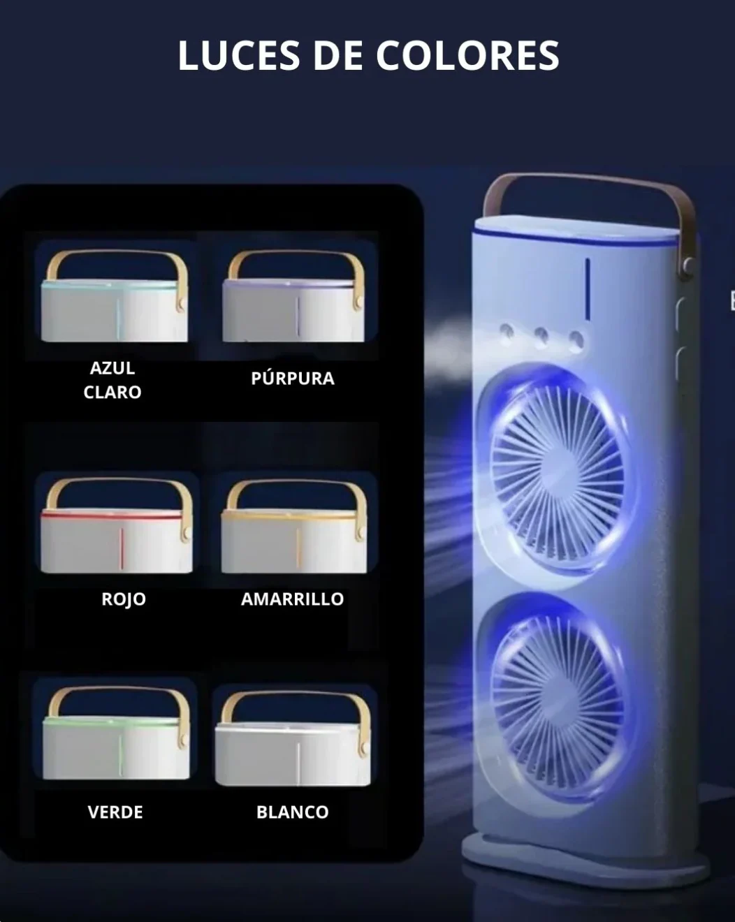 Ventilador Premium Portátil 3 en 1 con Humidificador y Doble Aletas