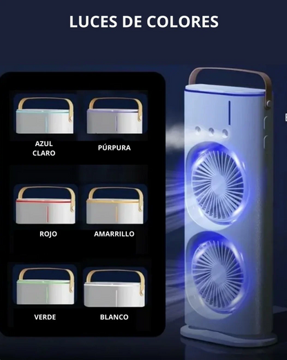 Ventilador Premium Portátil 3 en 1 con Humidificador y Doble Aletas