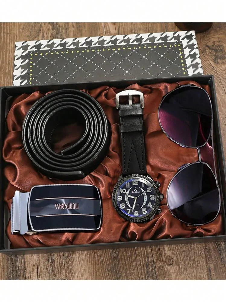 Set de Regalo para Hombre 3 en 1 – Reloj, Gafas y Cinturón con Hebilla Elegante