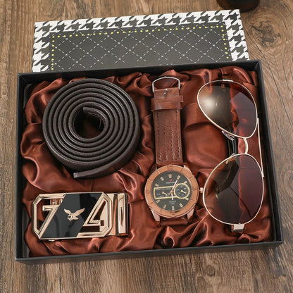 Set de Regalo para Hombre 3 en 1 – Reloj, Gafas y Cinturón con Hebilla Elegante