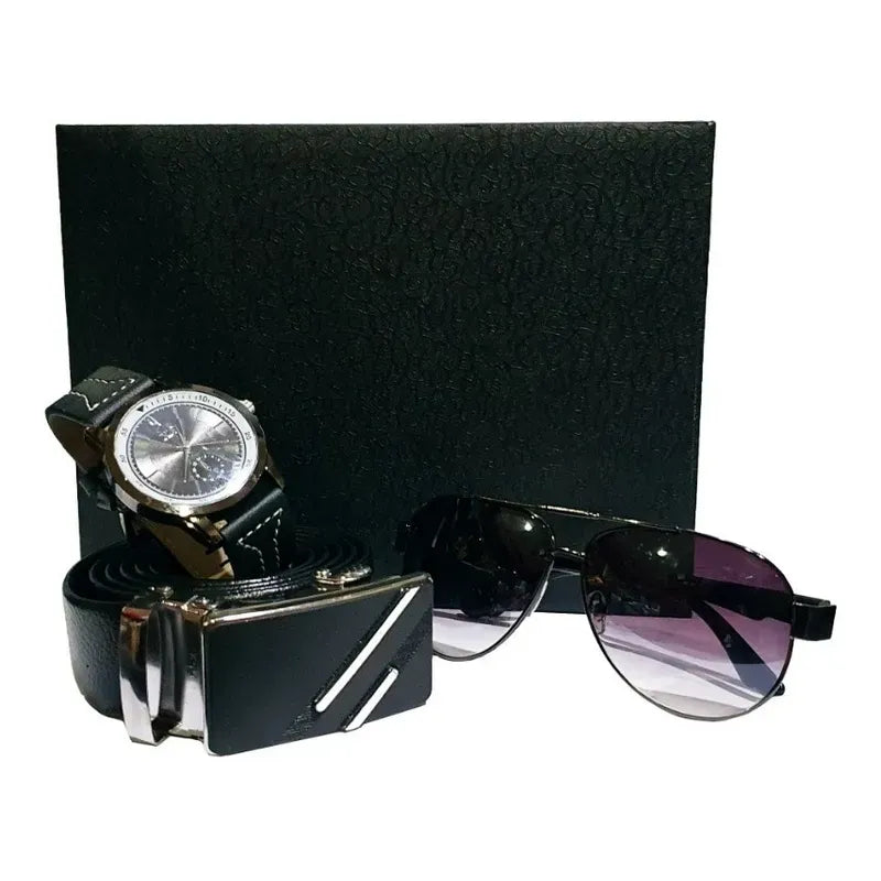 Set de Regalo para Hombre 3 en 1 – Reloj, Gafas y Cinturón con Hebilla Elegante