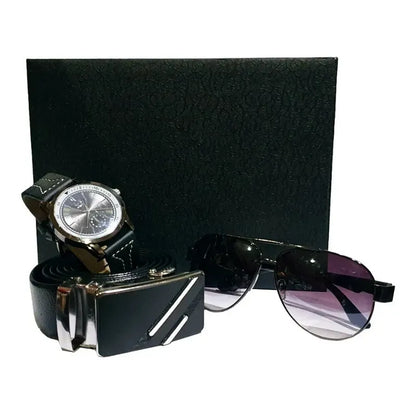 Set de Regalo para Hombre 3 en 1 – Reloj, Gafas y Cinturón con Hebilla Elegante