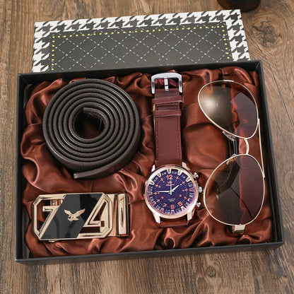 Set de Regalo para Hombre 3 en 1 – Reloj, Gafas y Cinturón con Hebilla Elegante